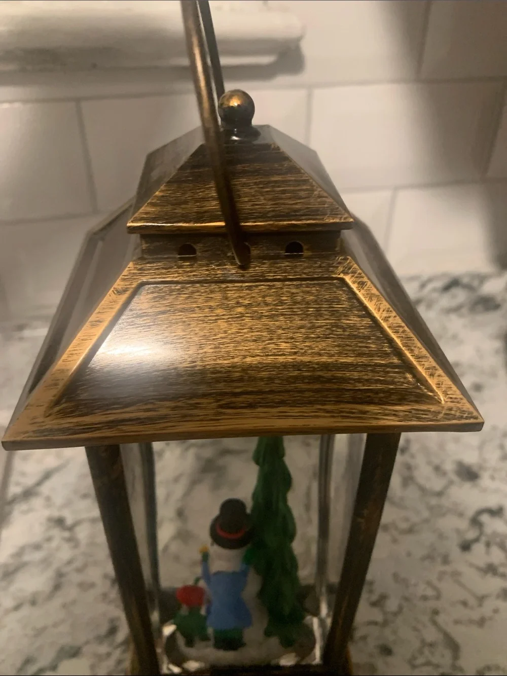 BRONZE LIGHT UP HOLIDAY SNOW LANTERN WITH GLITTER